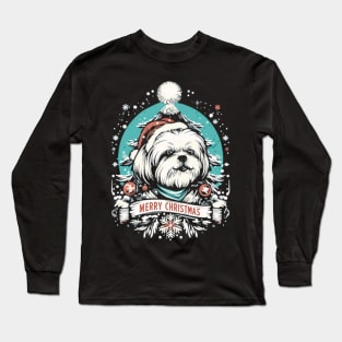 Shih Tzu Merry Christmas Santa Hat and Christmas Tree Long Sleeve T-Shirt